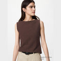 UNIQLO Shirring Boat Neck T-Shirt (Sleeveless) - 37 BROWN