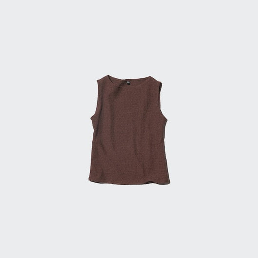 UNIQLO Shirring Boat Neck T-Shirt (Sleeveless) - 37 BROWN