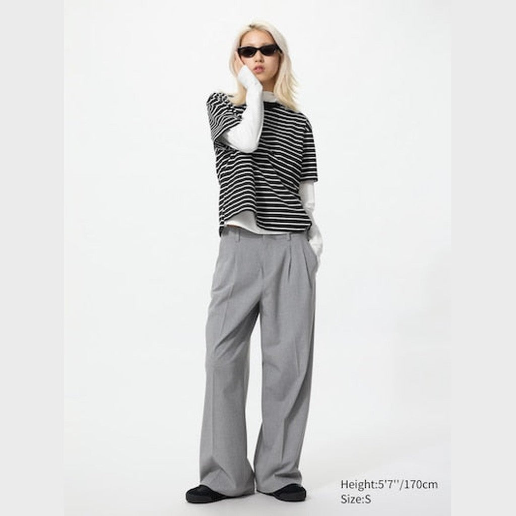 UNIQLO Smart Pleated Wide Trousers - 04 GREY