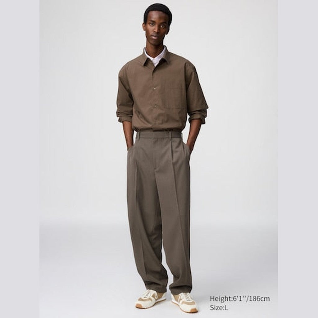 UNIQLO Unisex Pleated Wide Tapered Trousers - 05 GREY