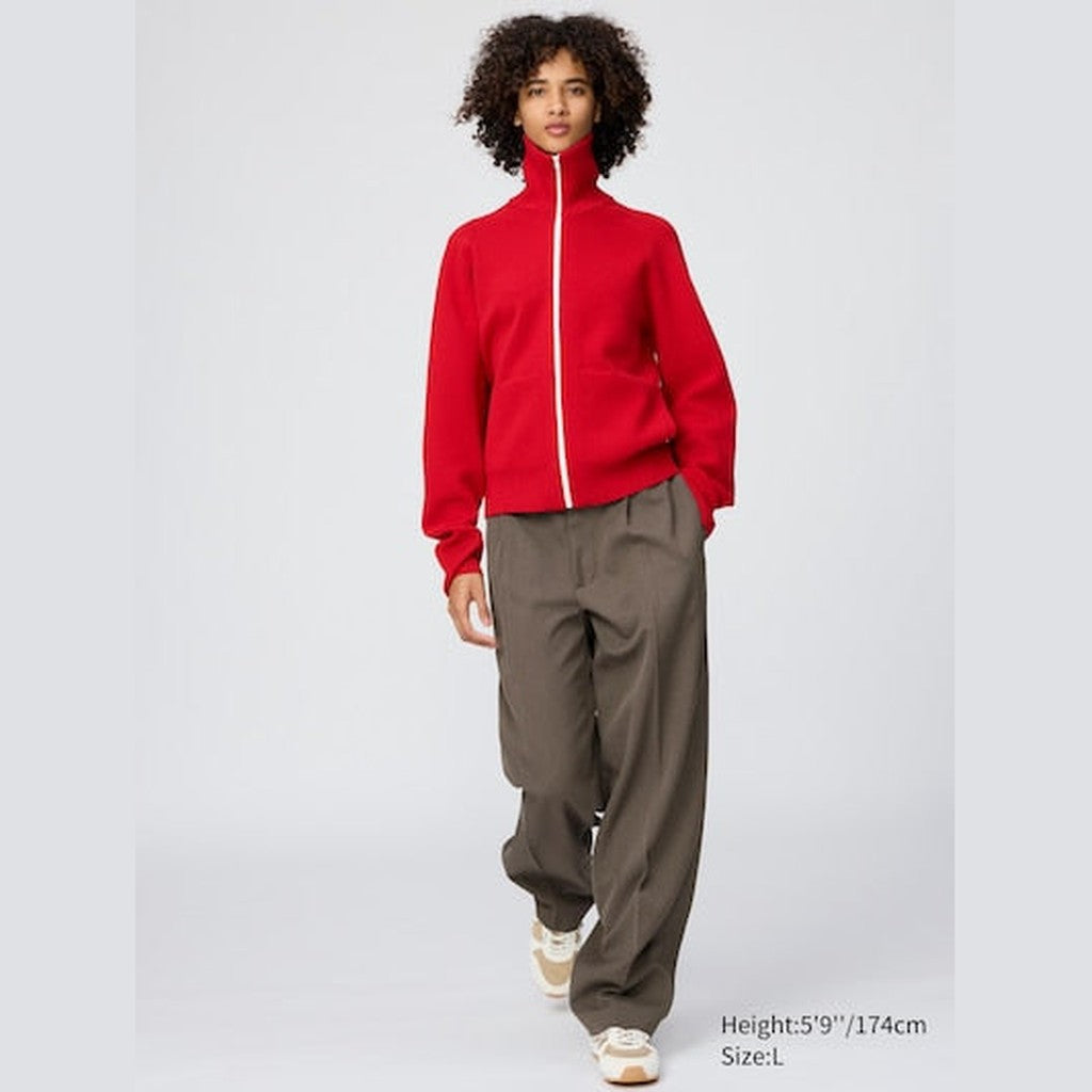 UNIQLO Unisex Pleated Wide Tapered Trousers - 05 GREY