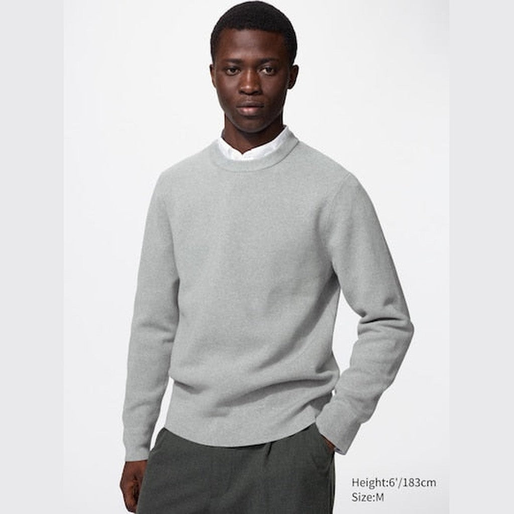 UNIQLO Washable Milano Ribbed Crew Neck Jumper - 03 GREY