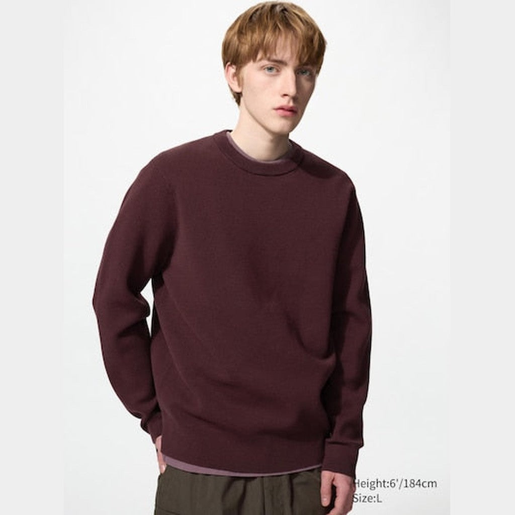 UNIQLO Washable Milano Ribbed Crew Neck Jumper - 19 WINE