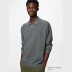 UNIQLO Washable Milano Ribbed Skipper Polo Jumper - 07 GREY