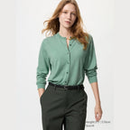 UNIQLO Women's 100% Merino Crew Neck Cardigan - 51 GREEN