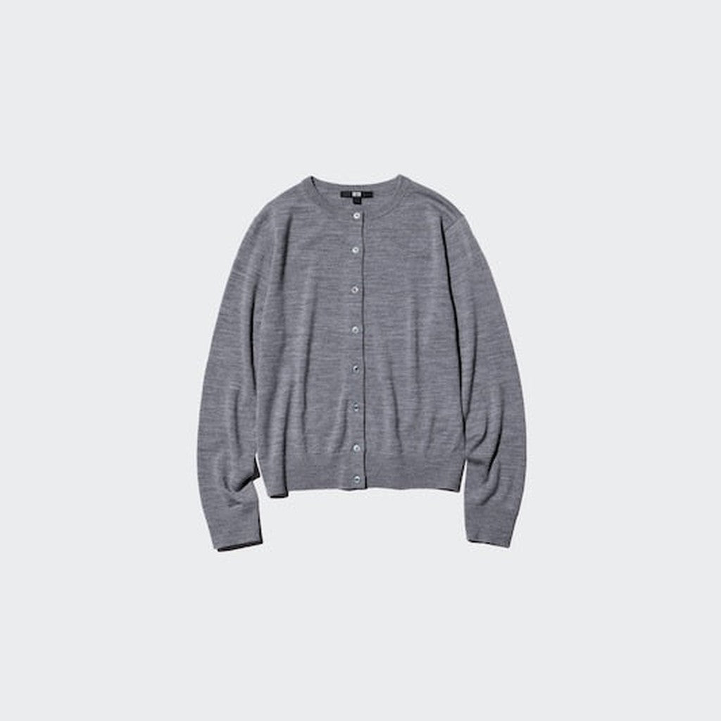 UNIQLO Women's 100% Merino Crew Neck Cardigan - 51 GREEN