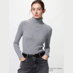 UNIQLO Women's 100% Merino Ribbed Turtleneck Jumper - 03 GREY