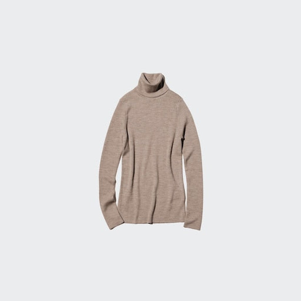 UNIQLO Women's 100% Merino Ribbed Turtleneck Jumper - 03 GREY