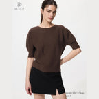 UNIQLO Women's 3D Knit Seamless Cotton Crew Neck Jumper (Short Sleeve) - 38 DARK BROWN