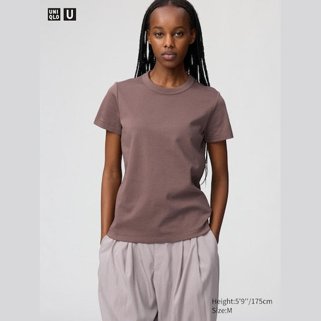 UNIQLO Women's Crew Neck T-Shirt - 37 BROWN