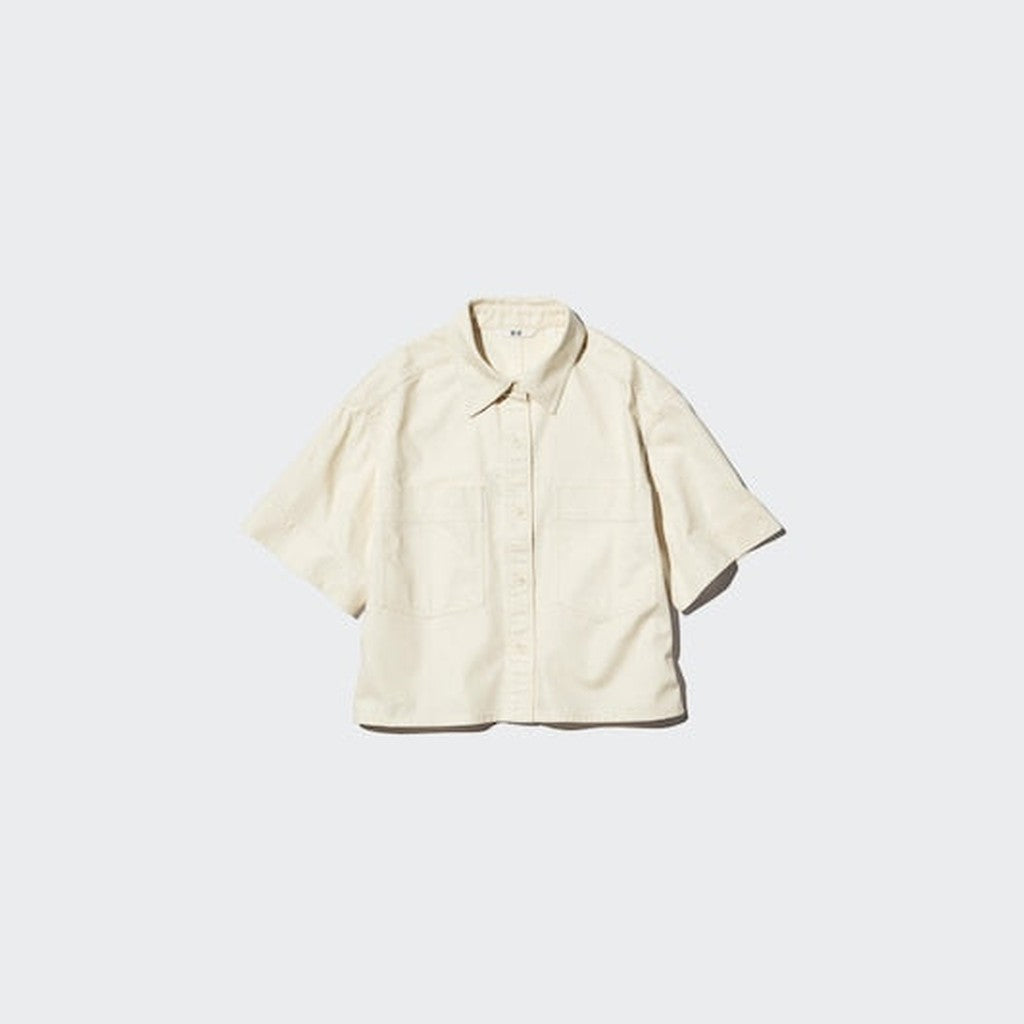 UNIQLO Women's Denim Boxy Shirt (Half Sleeve) - 65 BLUE