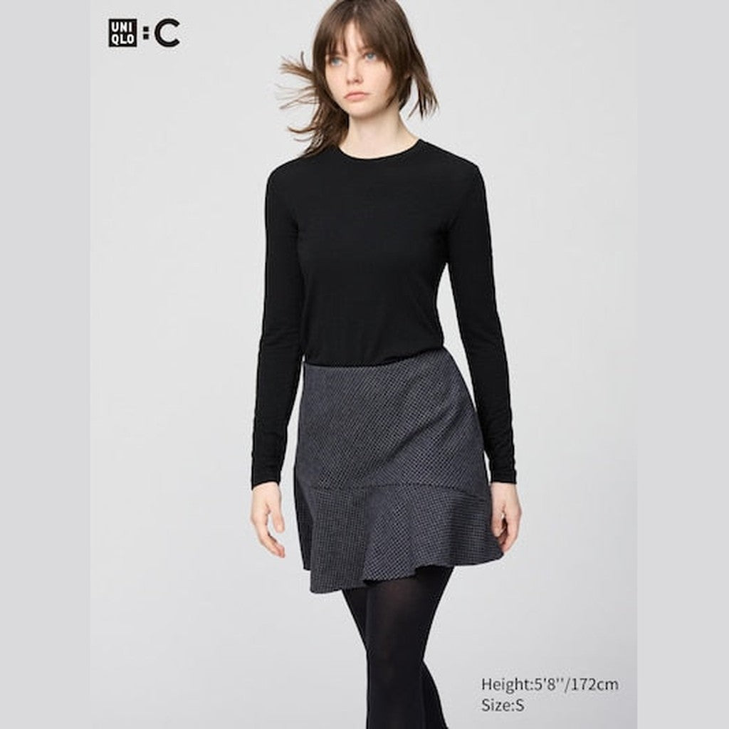 UNIQLO Women's HEATTECH Extra Warm Cashmere Blend Crew Neck T-Shirt - 09 BLACK