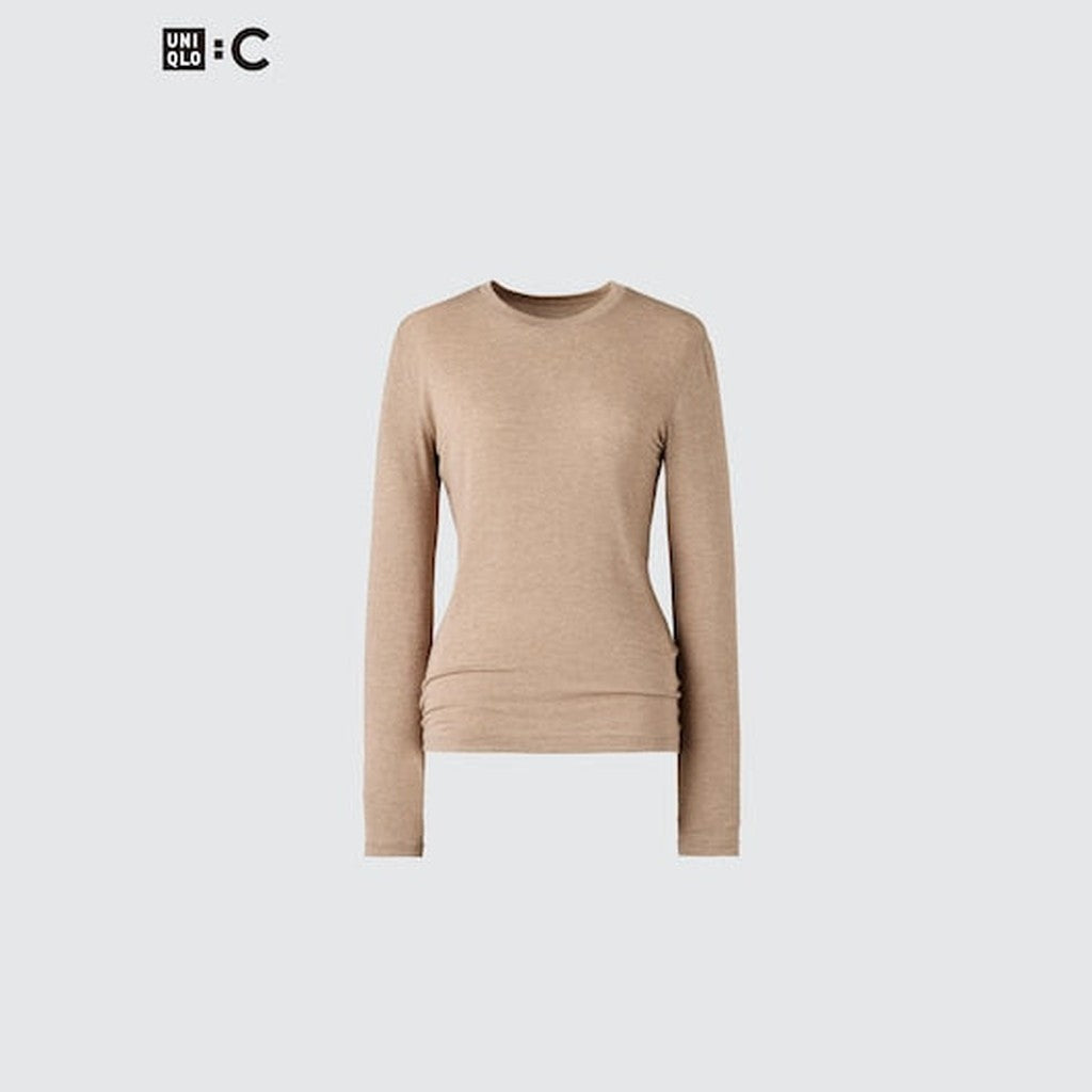 UNIQLO Women's HEATTECH Extra Warm Cashmere Blend Crew Neck T-Shirt - 09 BLACK