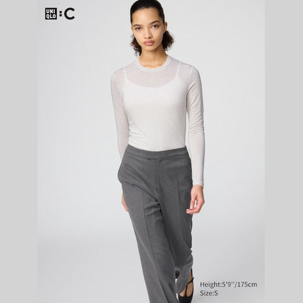 UNIQLO Women's HEATTECH Extra Warm Cashmere Blend Crew Neck T-Shirt - 30 NATURAL