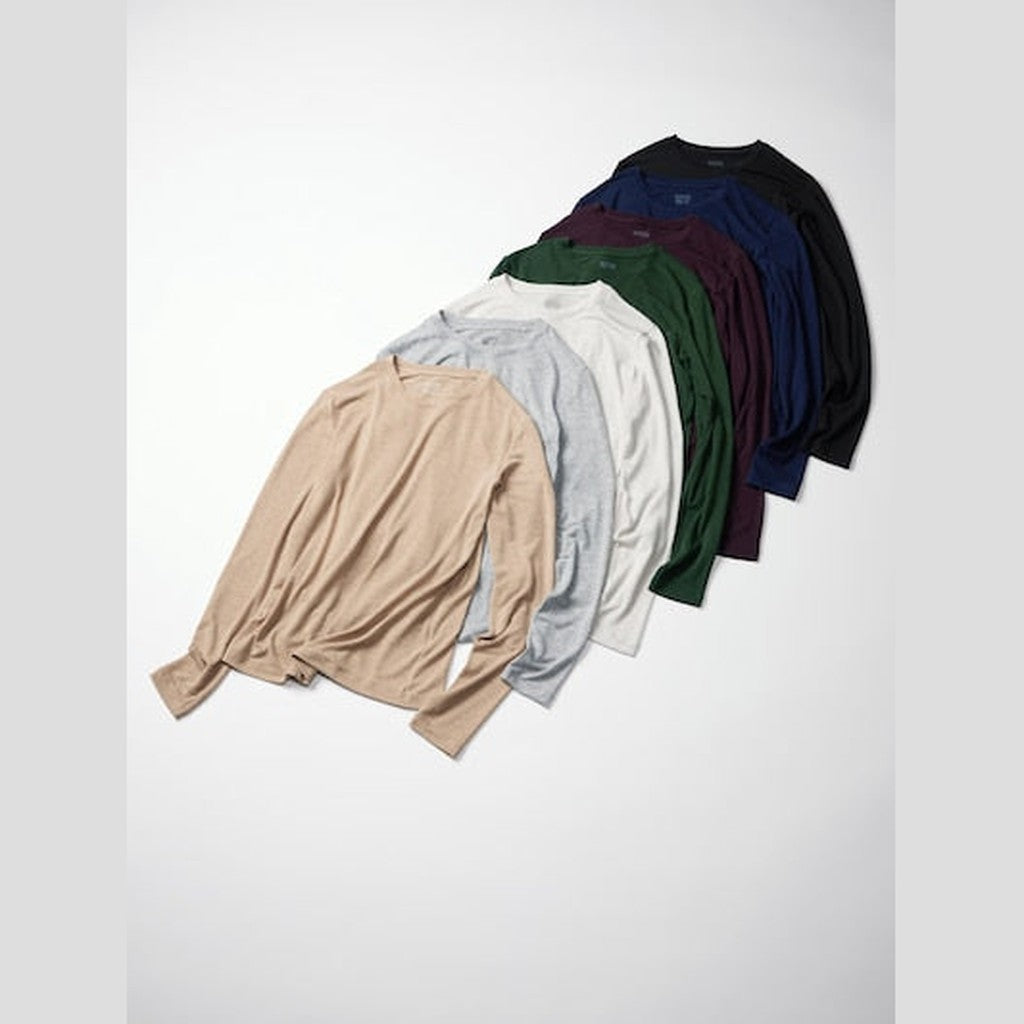 UNIQLO Women's HEATTECH Extra Warm Cashmere Blend Crew Neck T-Shirt - 32 BEIGE