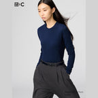 UNIQLO Women's HEATTECH Extra Warm Cashmere Blend Crew Neck T-Shirt - 69 NAVY
