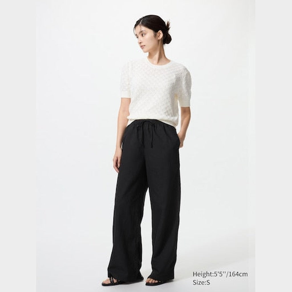 UNIQLO Women's Linen Blend Easy Trousers - 09 BLACK