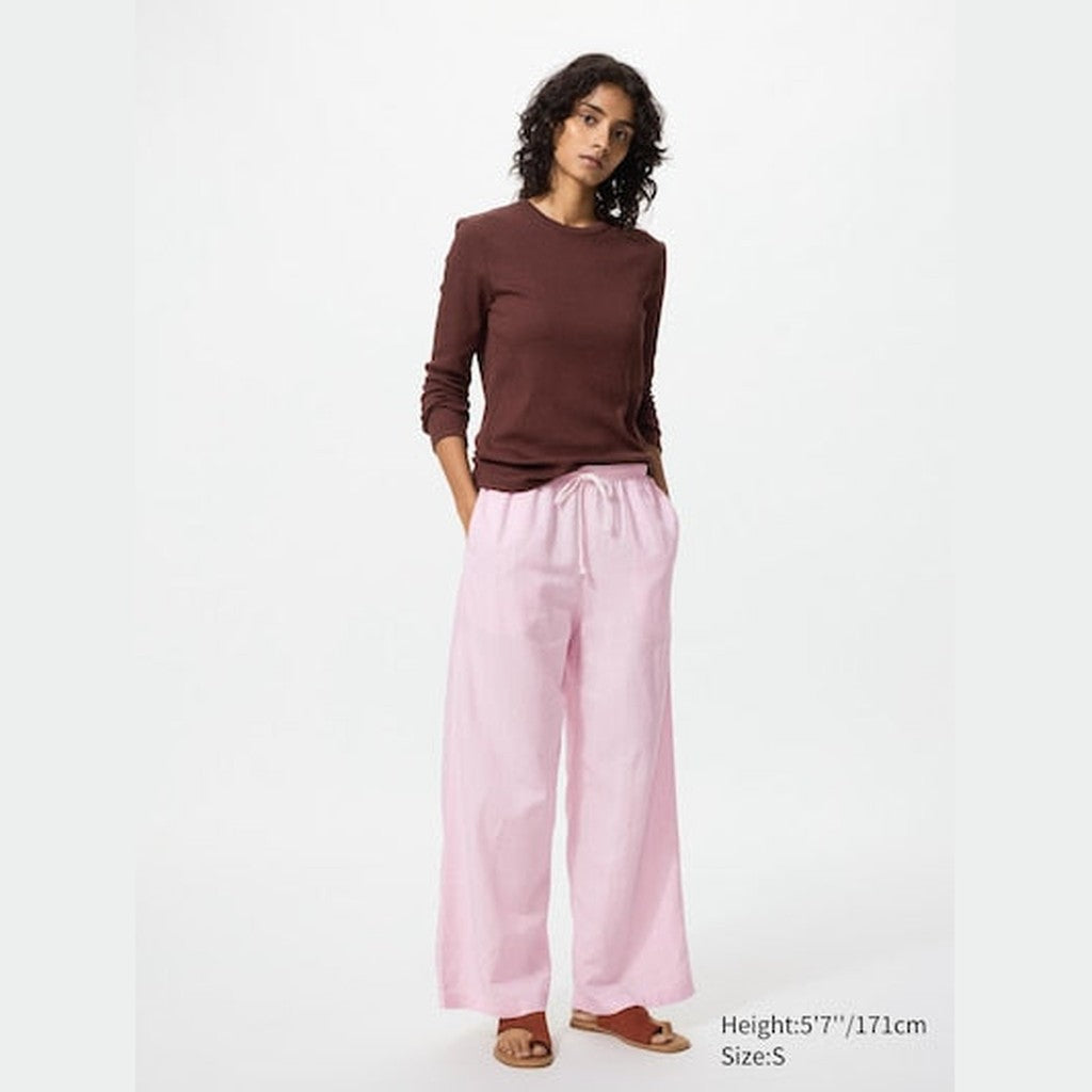 UNIQLO Women's Linen Blend Easy Trousers - 11 PINK