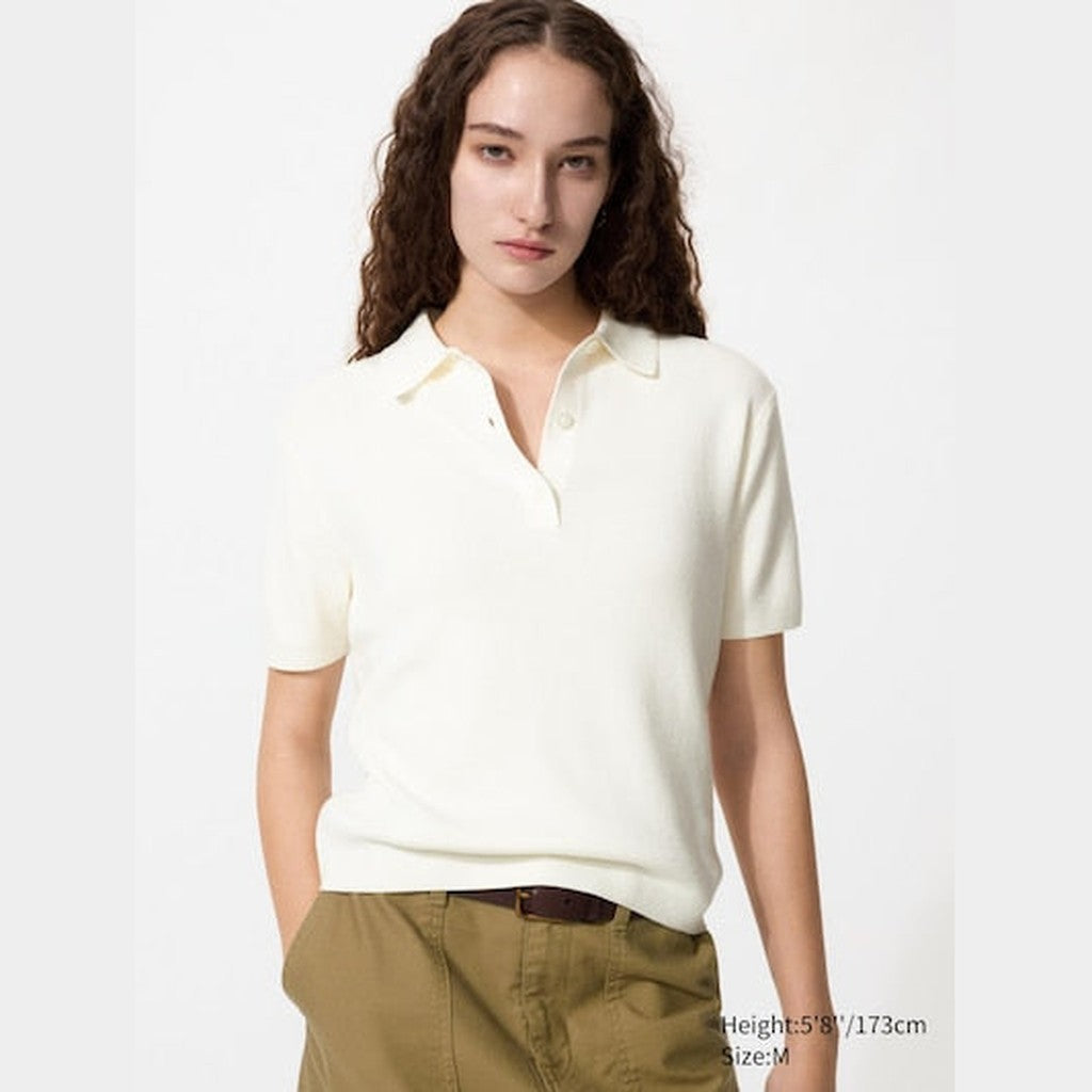 UNIQLO Women's Polo Jumper (Short Sleeve) - 01 OFF WHITE