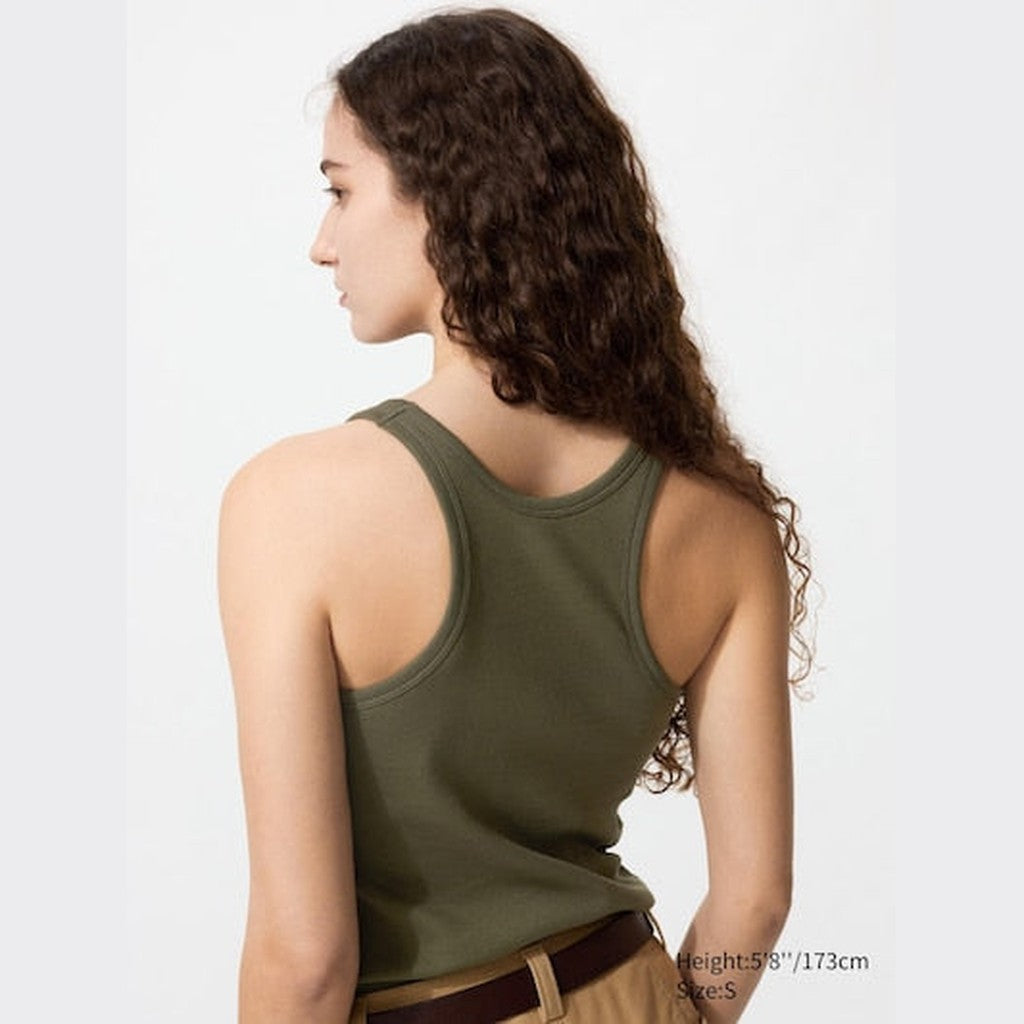 UNIQLO Women's Racer Back Bra Top (Ribbed) - 57 OLIVE