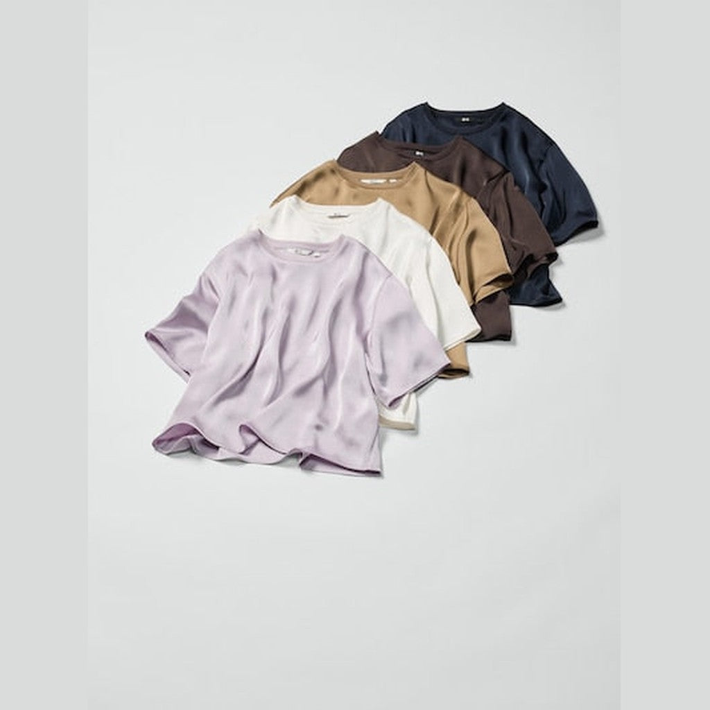 UNIQLO Women's Satin Oversized Short Blouse (Half Sleeve) - 70 LIGHT PURPLE