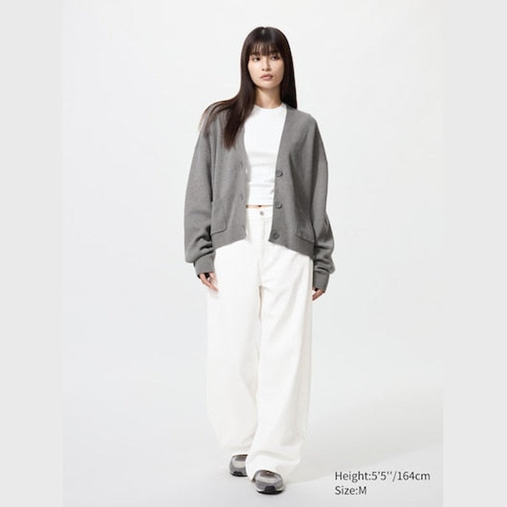 UNIQLO Women's Smooth Cotton V Neck Cardigan - 14 RED